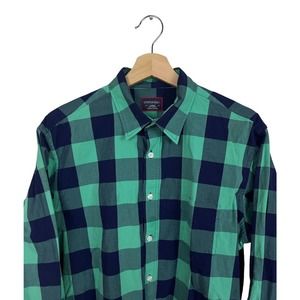 UNTUCKit Men's Large Button Up Long Sleeve Big Checks Shirt Blue Green Cotton
